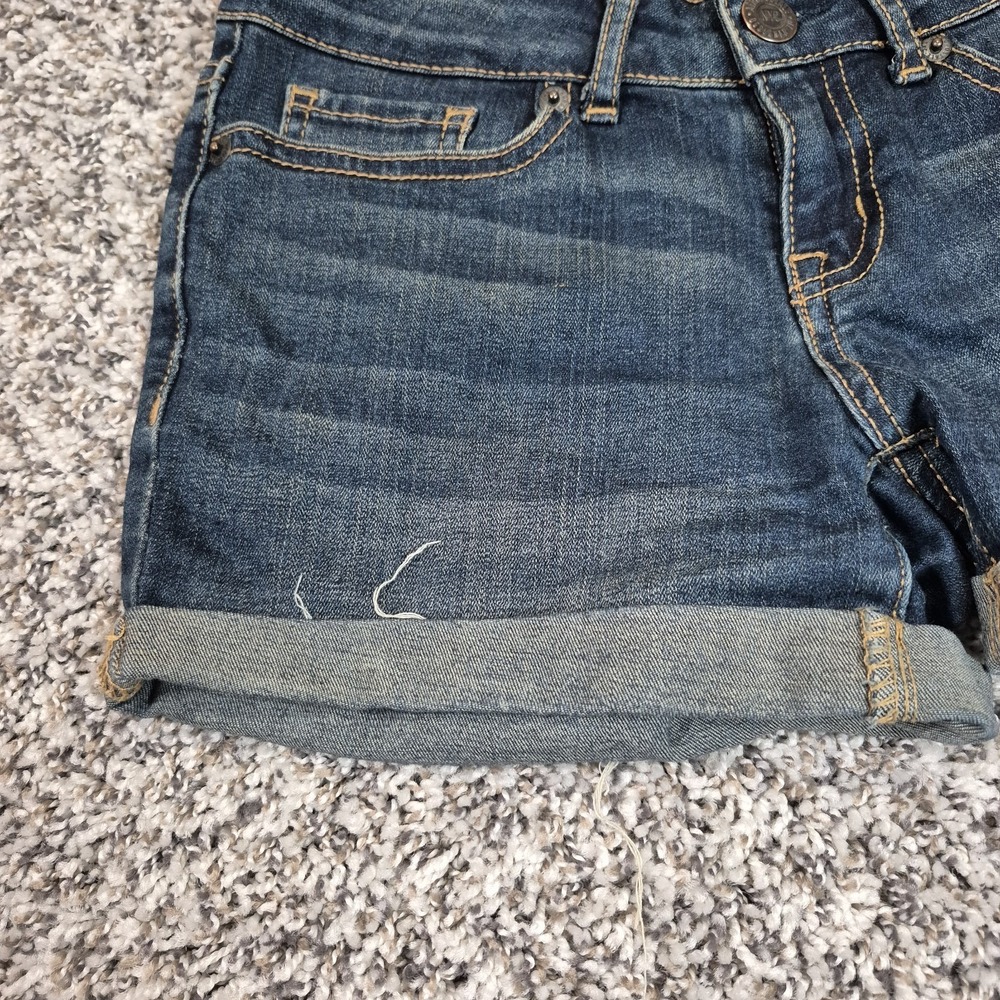Aeropostale‎ Midi Women's Denim Cuffed  Jean Shorts Size 00 Whisker Wash Preppy - Picture 2 of 9